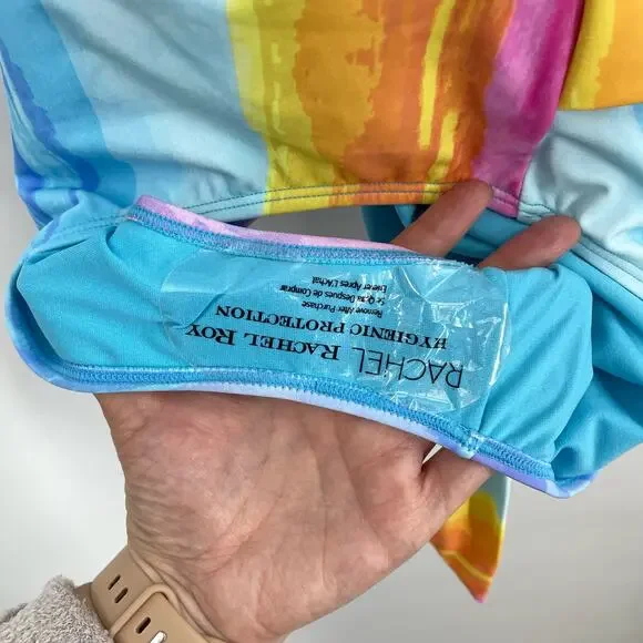 NEW RACHEL Rachel Roy One Piece Swim Suit Swimwear XL Rainbow Halter Wrap - Picture 10 of 10